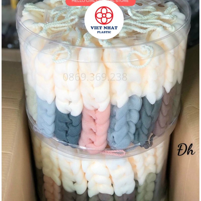 Bông tắm lưới tròn, dài mềm mịn có dây treo