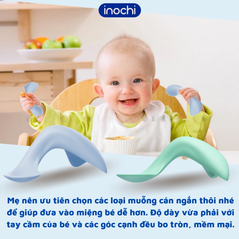 Thìa ăn dặm muỗng cho bé tập xúc tự ăn thông minh bằng nhựa Loại Cong Amori INOCHI thiết kế nhật bản