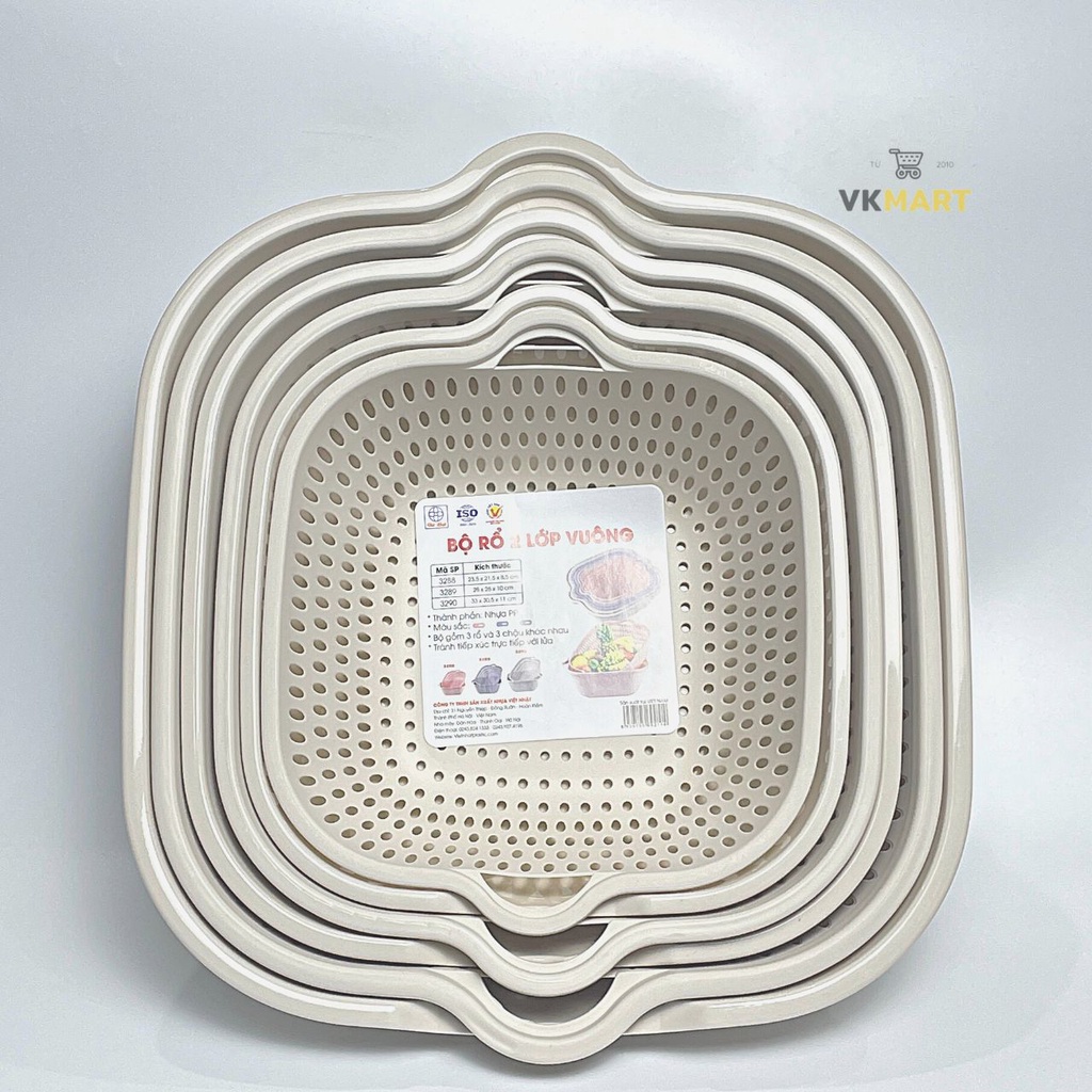 Bộ rổ nhựa vuông cao cấp kèm chậu cao cấp Hokori - Việt Nhật Plastic HN