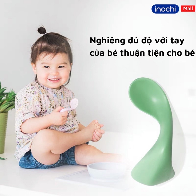 Thìa ăn dặm muỗng cho bé tập xúc tự ăn thông minh bằng nhựa Loại Cong Amori INOCHI thiết kế nhật bản
