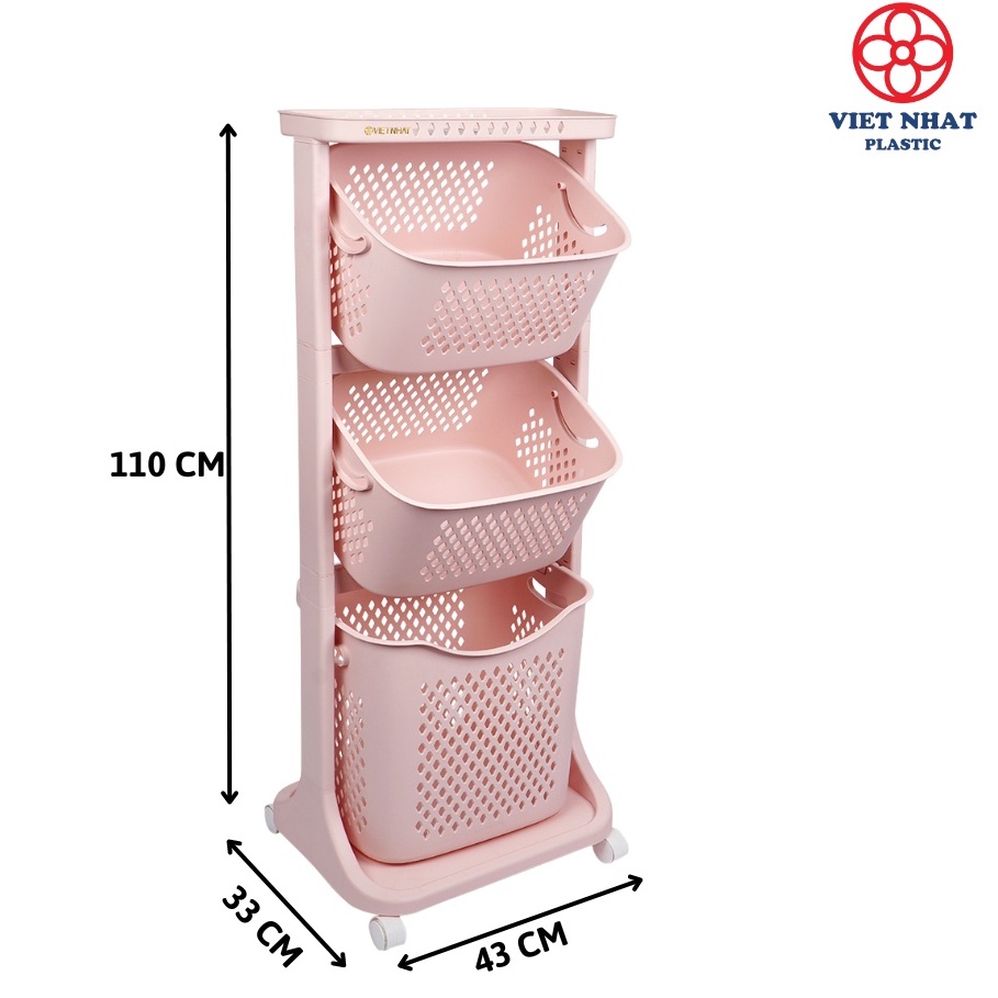 Kệ đựng đồ đa năng 3 tầng có bánh xe Việt Nhật (5567) - Việt Nhật Plastic HN