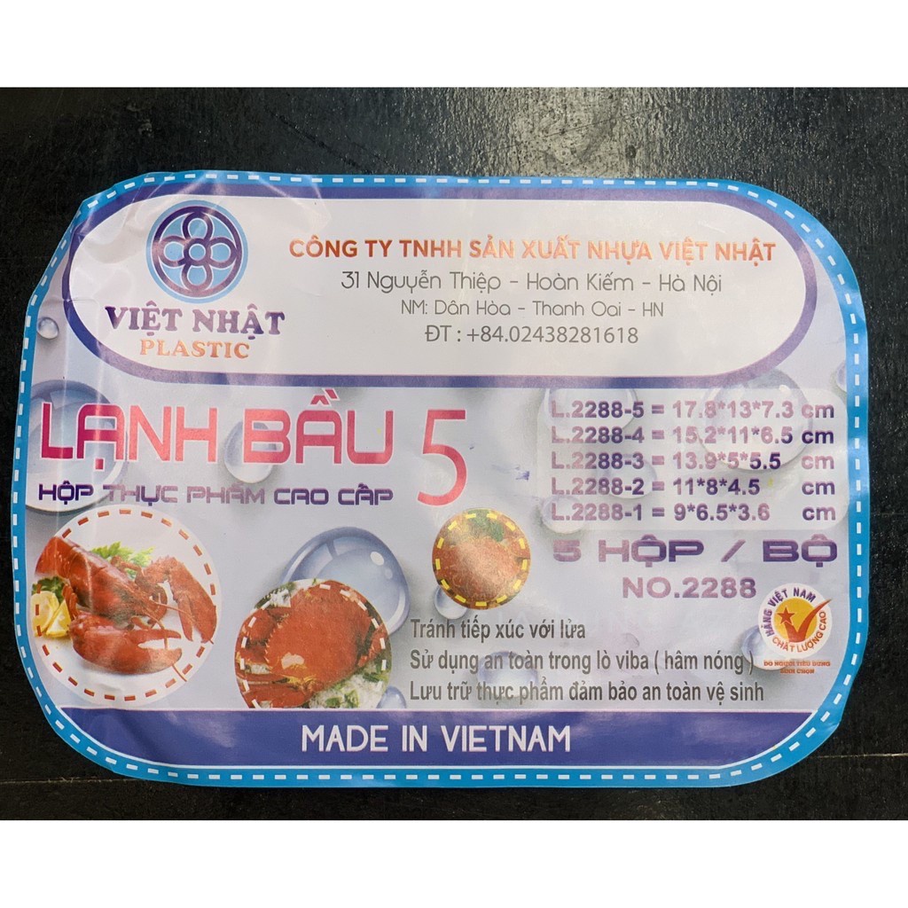 Bộ 5 hộp lạnh bầu đựng thức ăn Việt Nhật an toàn tiện lợi - Việt Nhật Plastic
