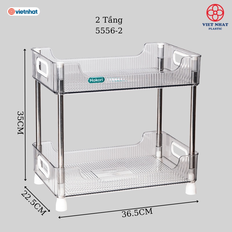Kệ chữ nhật trong suốt thân inox Hokori 5556, để đồ uống, decor bàn - Việt Nhật Plastic HN