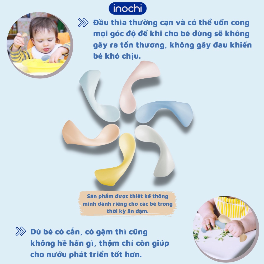 Thìa ăn dặm muỗng cho bé tập xúc tự ăn thông minh bằng nhựa Loại Cong Amori INOCHI thiết kế nhật bản