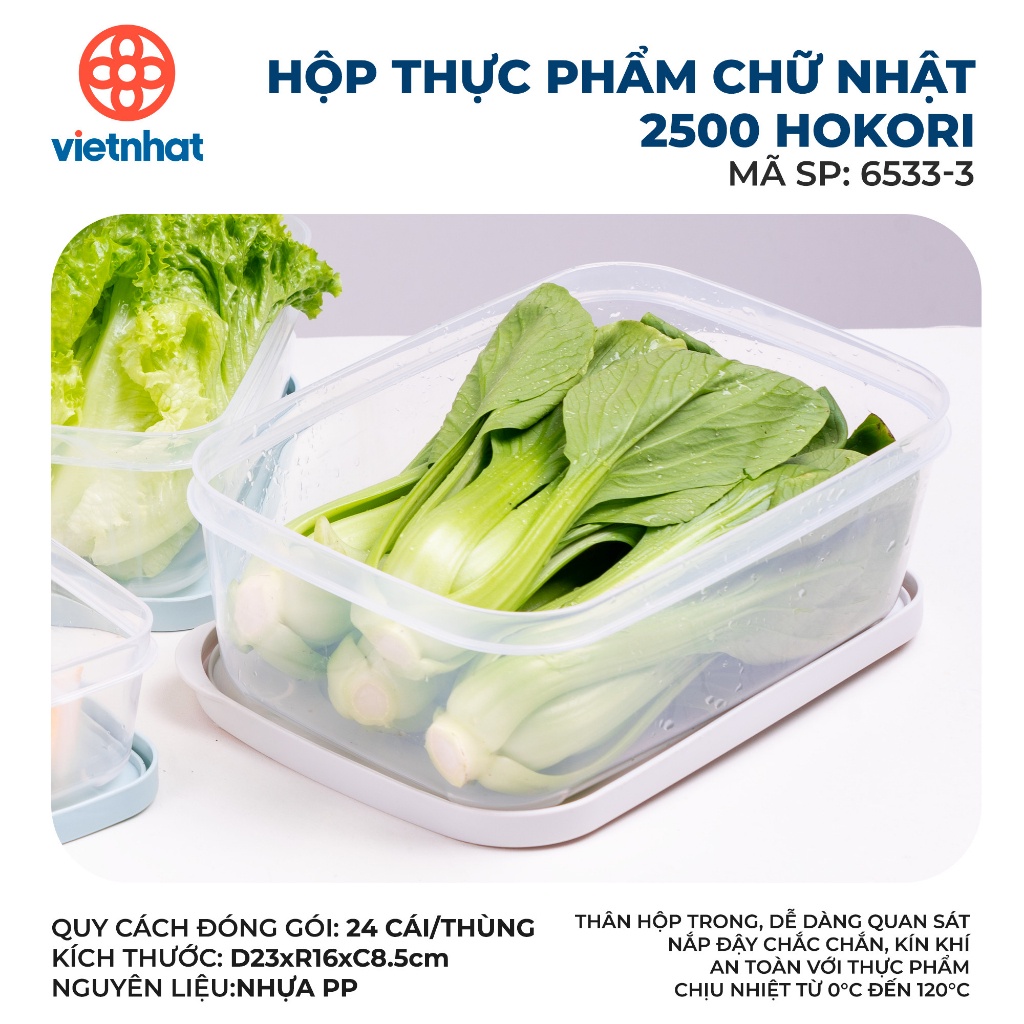 Bộ 3 hộp đựng thực phẩm chữ nhật Hokori 6533 - Việt Nhật Plastic HN