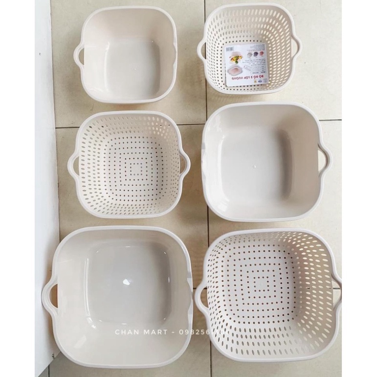 Bộ rổ nhựa vuông cao cấp kèm chậu cao cấp Hokori - Việt Nhật Plastic HN