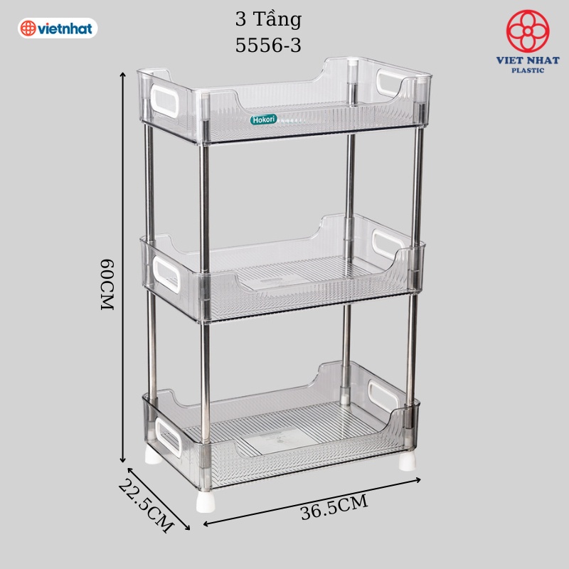 Kệ chữ nhật trong suốt thân inox Hokori 5556, để đồ uống, decor bàn - Việt Nhật Plastic HN
