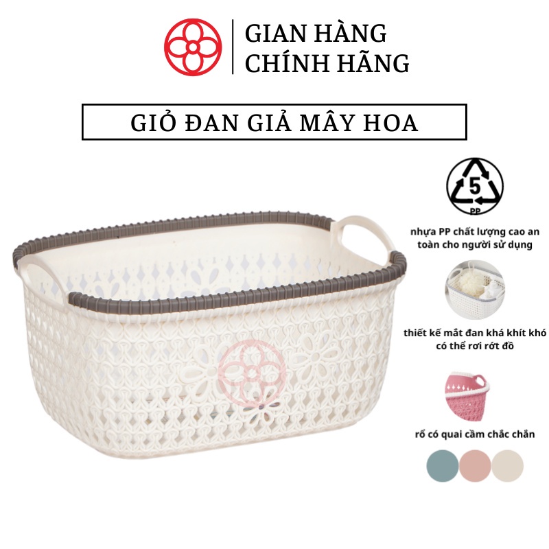 Giỏ nhựa đựng đồ đan hoa có tay cầm 3377 Việt Nhật - Việt Nhật Plastic HN