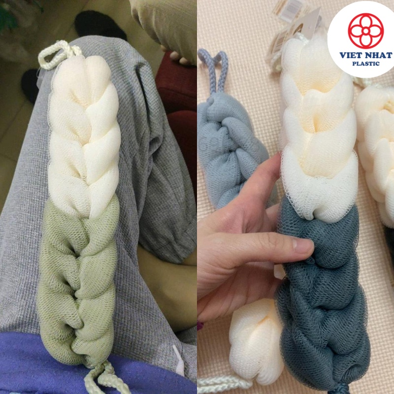 Bông tắm lưới tròn, dài mềm mịn có dây treo