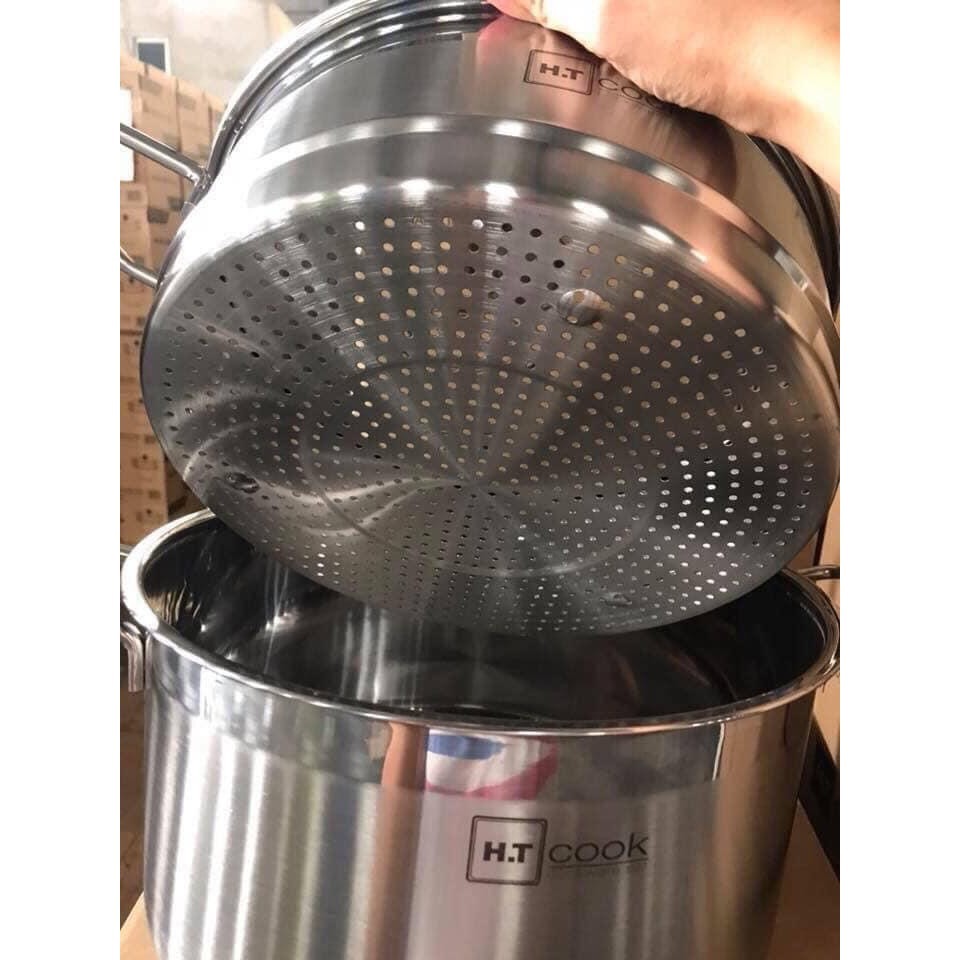 Bộ Nồi Xửng Hấp Inox HT Cook Size 28cm Bộ Nồi 2 Tầng Vung Kính Dày Đẹp Dùng Hấp, Luộc Thực Phẩm