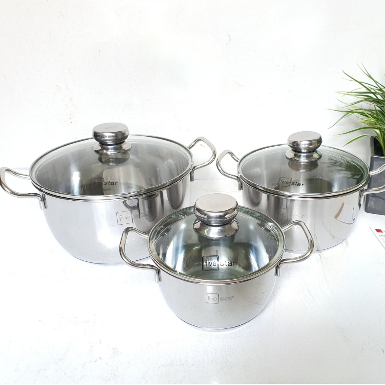 Bộ Nồi 3 Đáy Fivestar Chất Liệu Inox Bền Đẹp, Dễ Vệ Sinh Dùng Được Trên Bếp Gas, Bếp Hồng Ngoại Và Bếp Từ