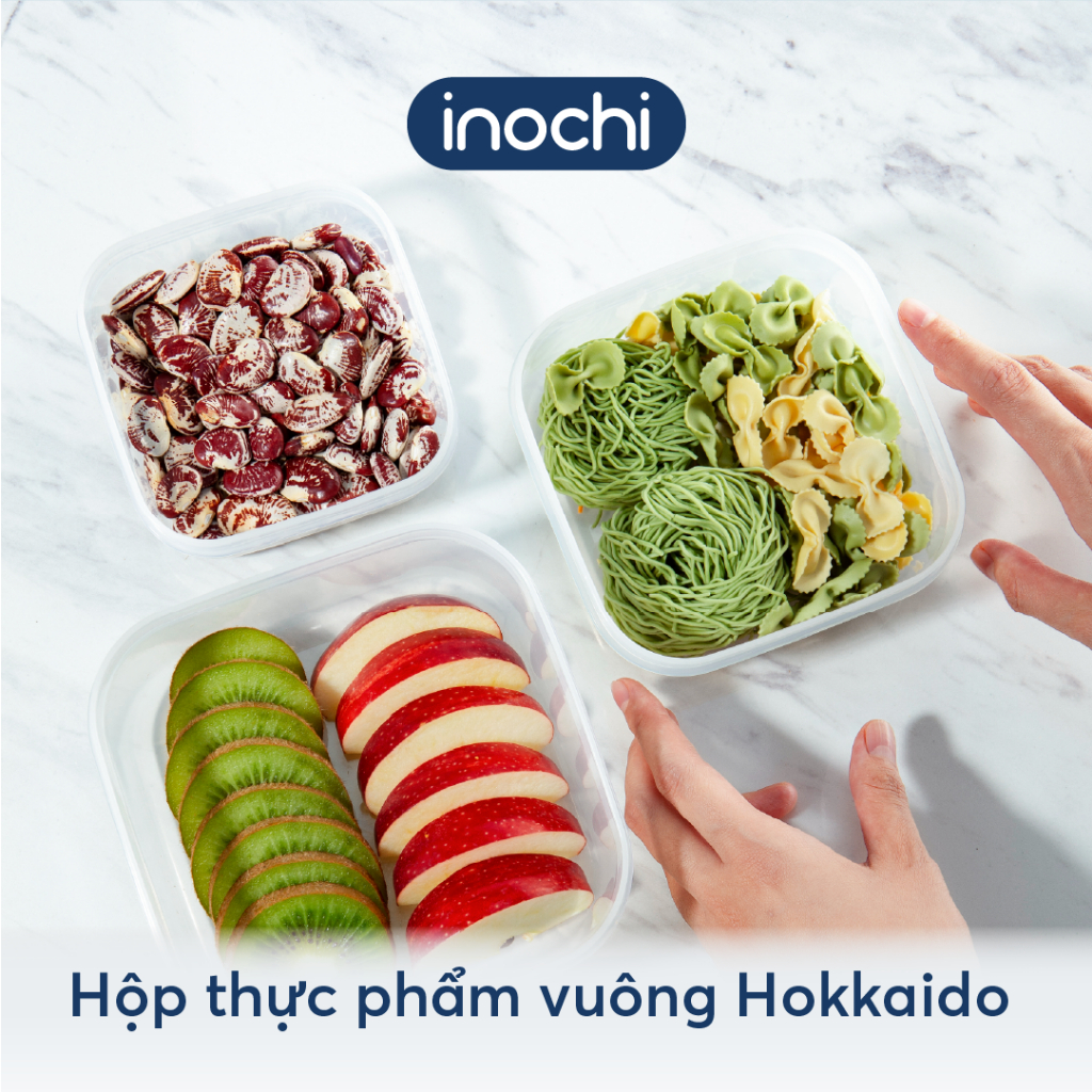 Bộ 3 Hộp Nhựa Đựng Thực Phẩm 500-1000-2000ml  Hokkaido Vuông - Nhựa Cao Cấp Trong Suốt Bền Kín Chịu Nhiệt Cao