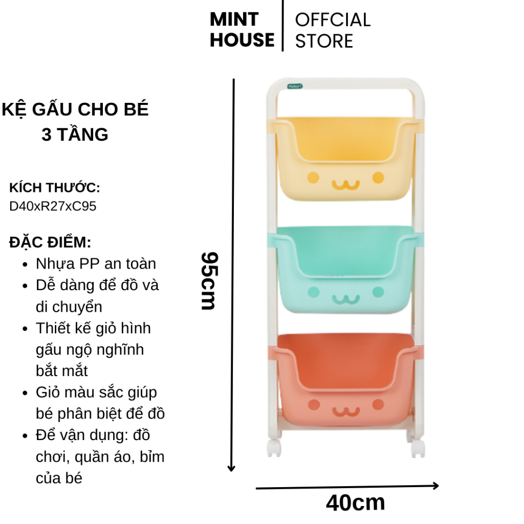 Kệ Để Đồ Hokori Đa Năng, Kệ Gấu 3 Tầng Chắc Chắn Đựng Đồ Có Bánh Xe Di Chuyển Dễ Dàng