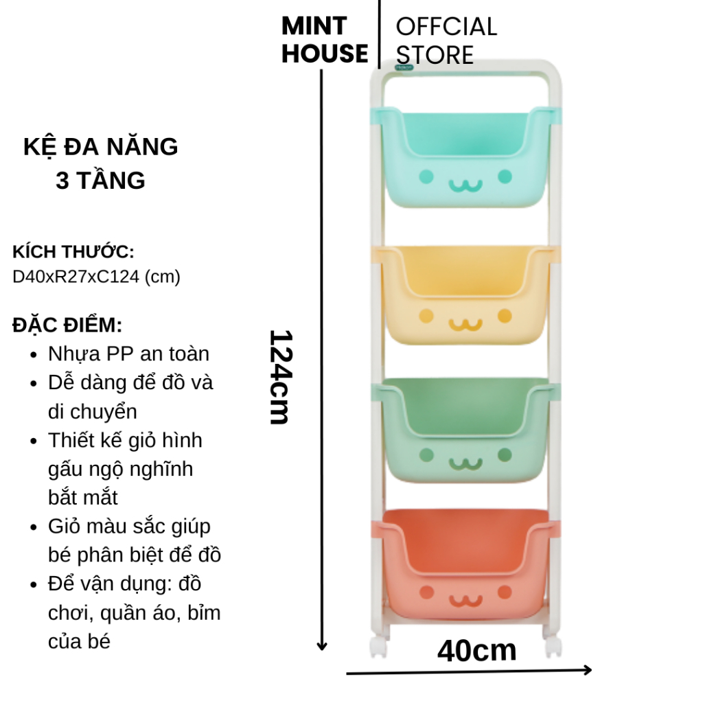 Kệ Để Đồ Hokori Đa Năng, Kệ Gấu 4 Tầng Đựng Đồ Đa Năng Có Bánh Xe Di Chuyển Dễ Dàng