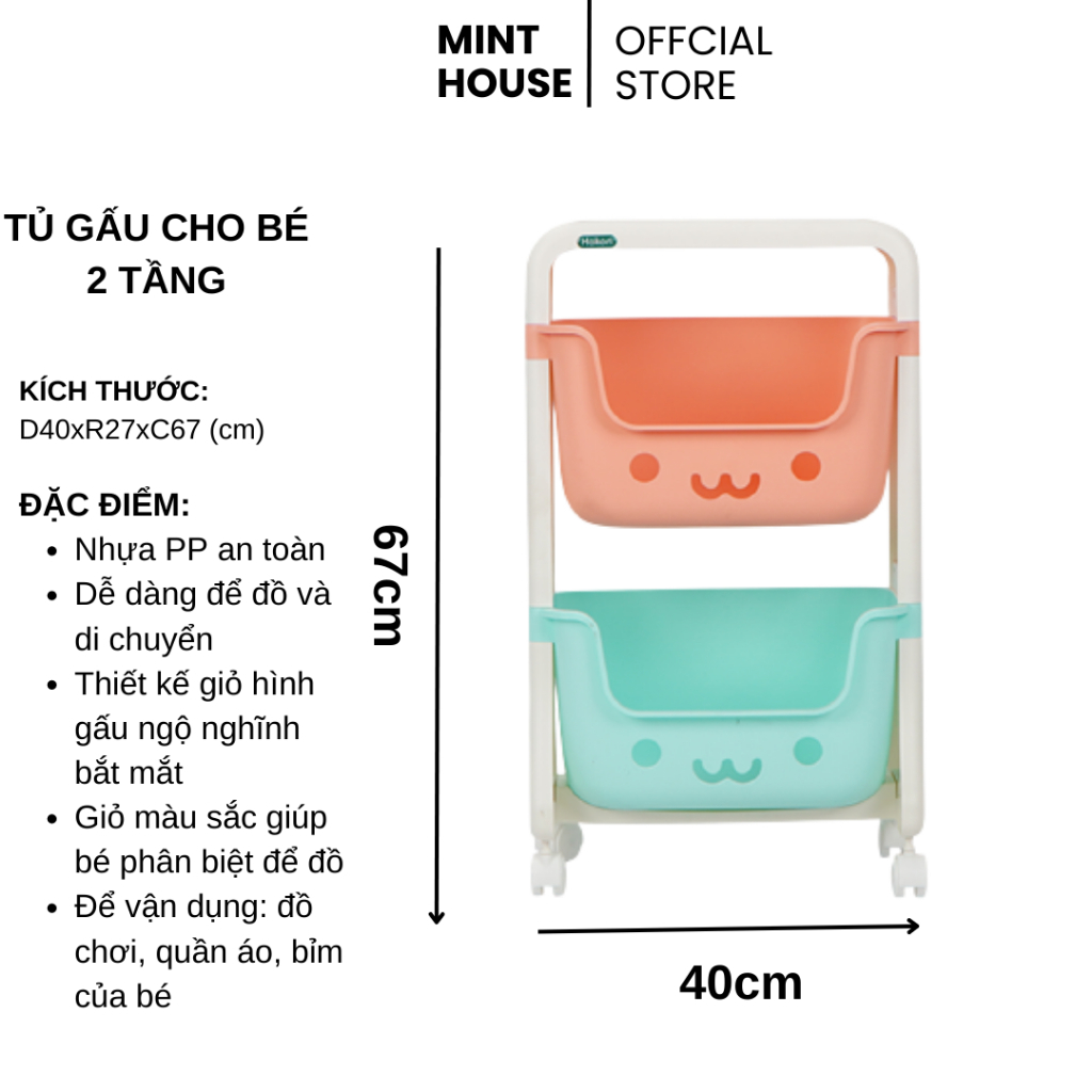 Kệ Để Đồ Hokori Đa Năng, Kệ Gấu 2 Tầng Chắc Chắn Đựng Đồ Có Bánh Xe Di Chuyển Dễ Dàng