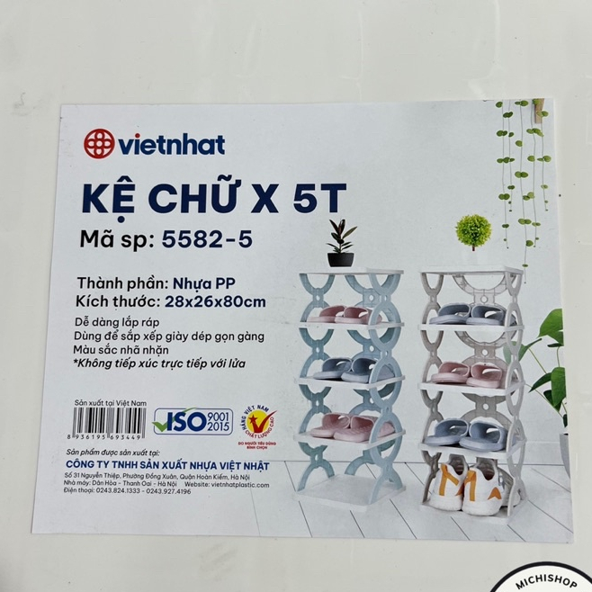 Kệ Để Giày Dép Chữ X 5 Tầng 5582 Việt Nhật, Kệ X Dễ Tháo Lắp Chịu Lực Tốt, Độ Bền Cao