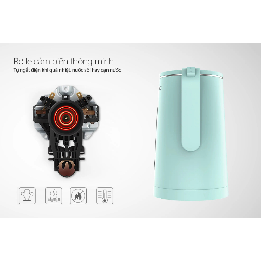 Ấm Siêu Tốc Inox 2 Lớp Sunhouse 1351 Dung Tích 1.8 Lít Bình Đun Siêu Tốc công Suất 1500w, Tự Động Ngắt