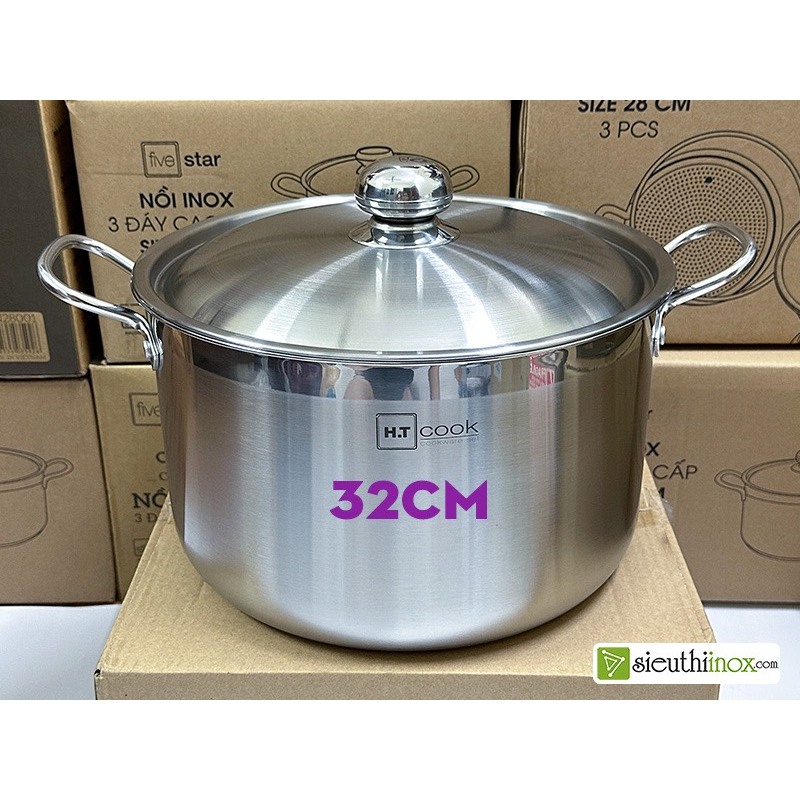Nồi Luộc Gà Inox 430 Fivestar HT cook Size 32cm Nắp Inox 1 Đáy Dùng Được Mọi Loại Bếp