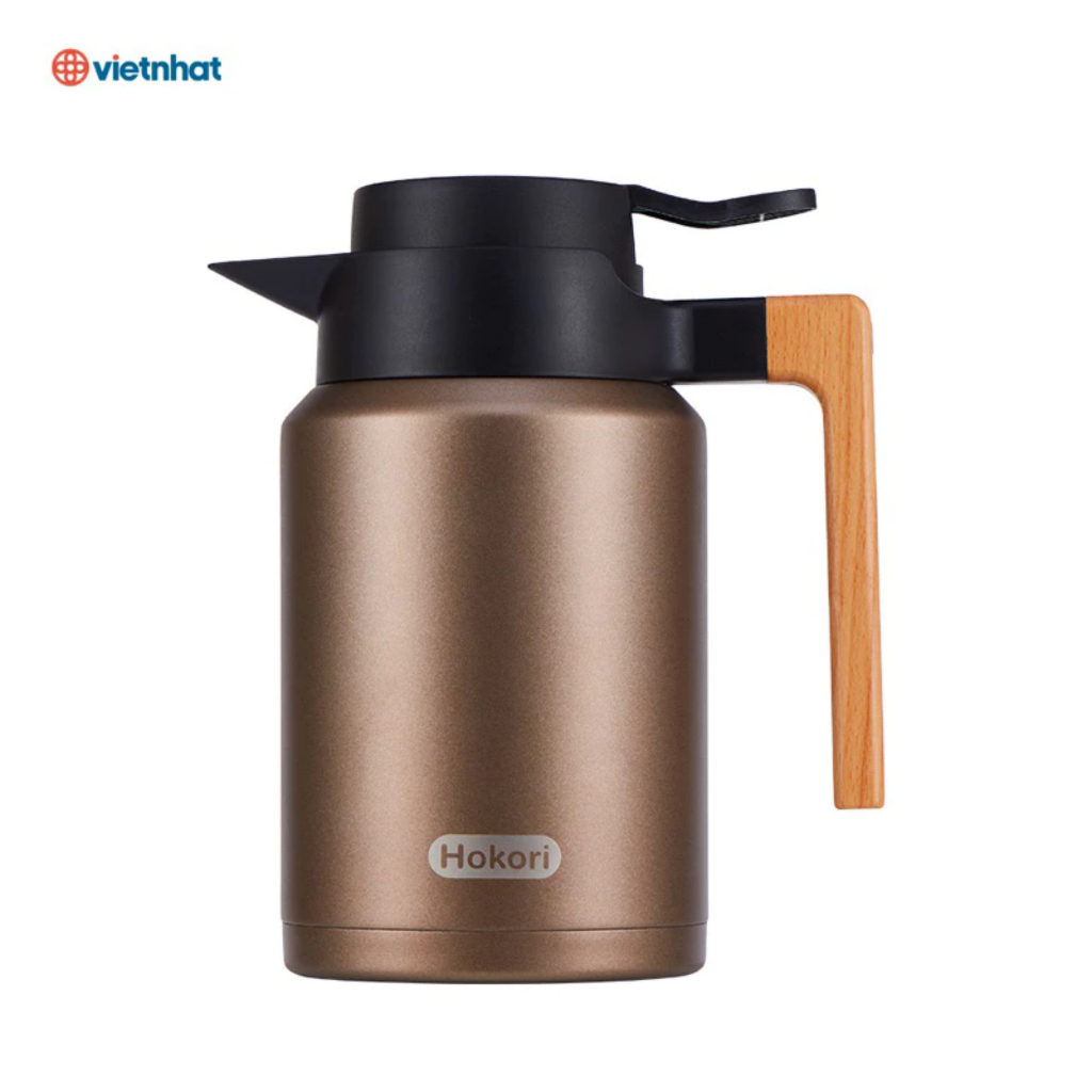 Bình giữ nhiệt quai gỗ 1,5L Hokori ,bình giữ nhiệt lõi thuỷ tinh Hokori Việt Nhật vỏ nhựa nguyên sinh cao cấp