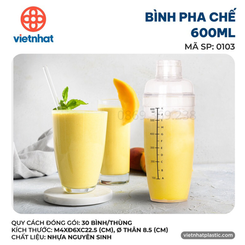 Bình Pha Chế, Bình Lắc Shaker Nhựa Chia Vạch Trong Suốt Việt Nhật Nhựa PC, Có Độ Bền Cao