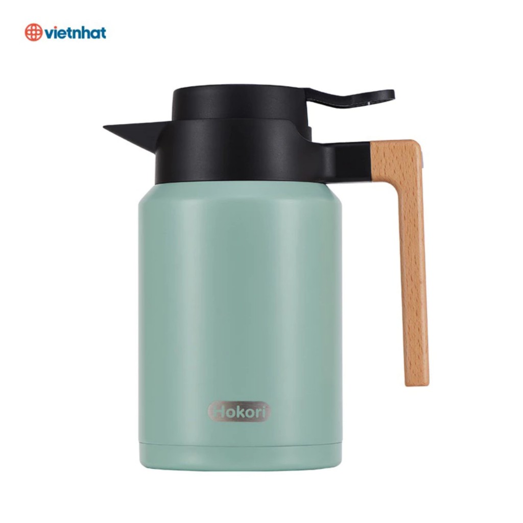 Bình giữ nhiệt quai gỗ 1,5L Hokori ,bình giữ nhiệt lõi thuỷ tinh Hokori Việt Nhật vỏ nhựa nguyên sinh cao cấp