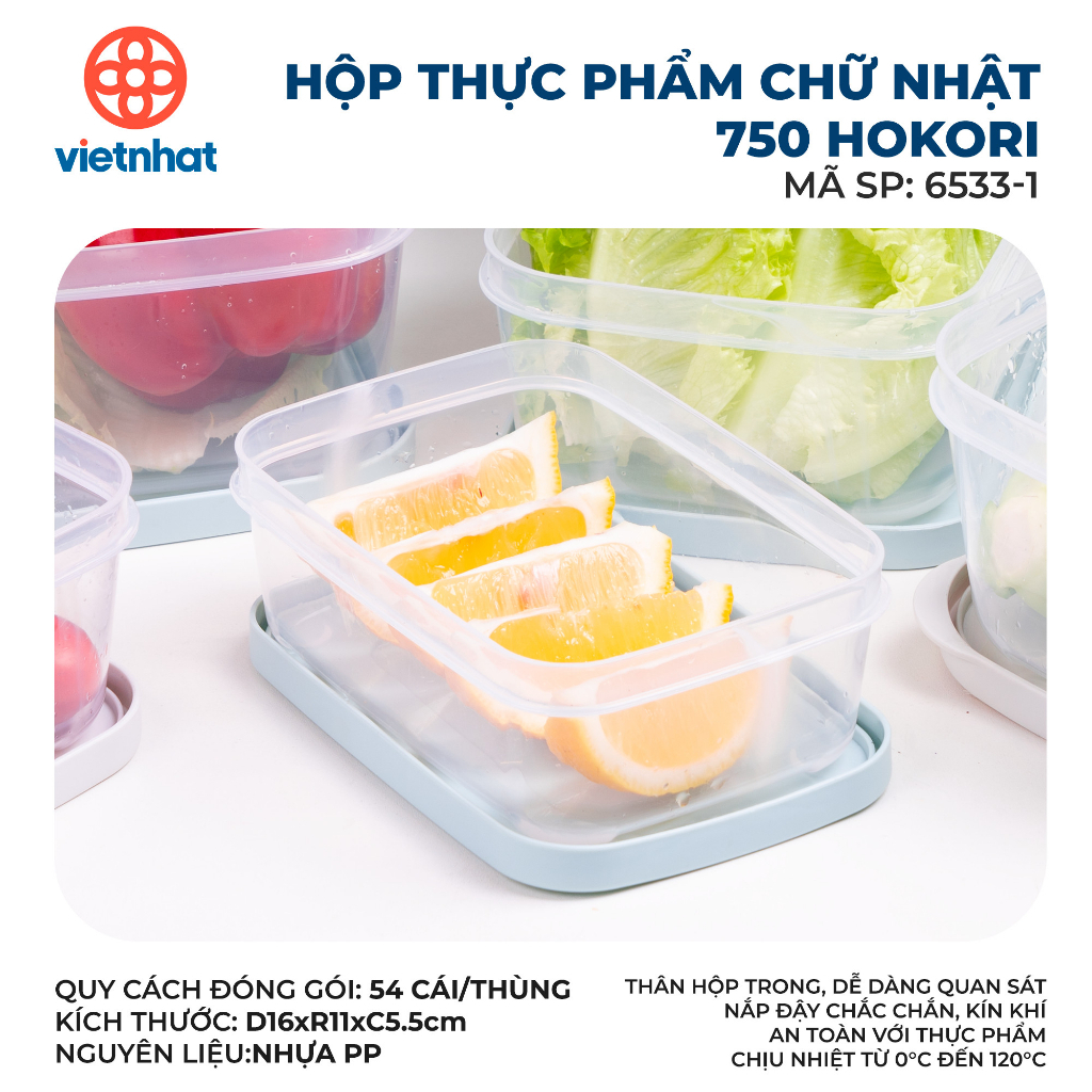 Bộ 3 Hộp Đựng Thực Phẩm Chữ Nhật Đựng Rau Củ Quả Tiện Lợi Việt Nhật 750ml-1500ml-2500ml