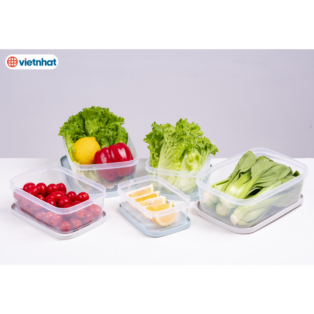 Bộ 3 Hộp Đựng Thực Phẩm Chữ Nhật Đựng Rau Củ Quả Tiện Lợi Việt Nhật 750ml-1500ml-2500ml