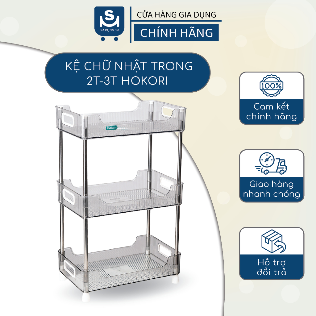 Kệ Chữ Nhật Trong Hokori Khung Inox 3 Tầng Nhựa Việt Nhật Cao Cấp Đựng Đồ Đa Năng - Sử Dụng Cho Văn Phòng, Vệ Sinh, Khác