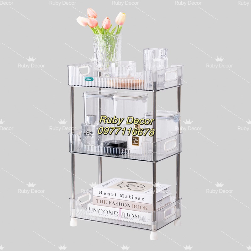 Kệ Chữ Nhật Trong Hokori Khung Inox 3 Tầng Nhựa Việt Nhật Cao Cấp Đựng Đồ Đa Năng - Sử Dụng Cho Văn Phòng, Vệ Sinh, Khác