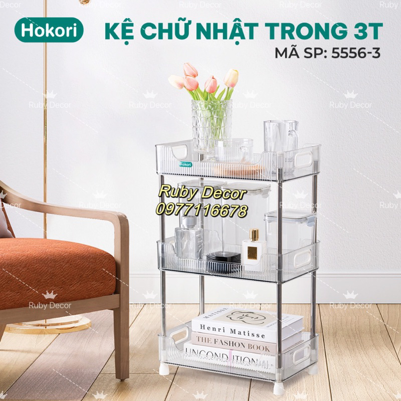Kệ Chữ Nhật Trong Hokori Khung Inox 3 Tầng Nhựa Việt Nhật Cao Cấp Đựng Đồ Đa Năng - Sử Dụng Cho Văn Phòng, Vệ Sinh, Khác