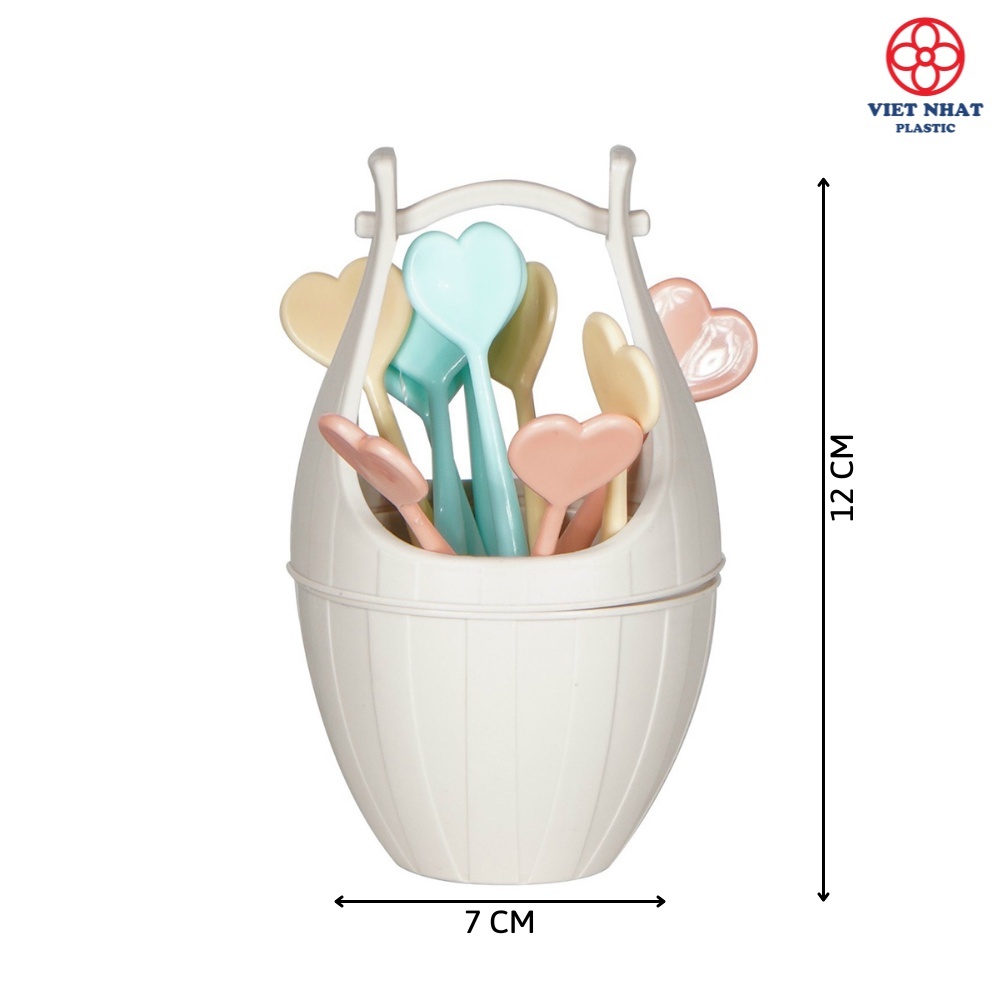 Bộ 10 dĩa xiên hoa quả kèm lọ đựng nhựa Việt Nhật 3399 - Bộ dĩa xiên cho bé - Gia Dụng SM