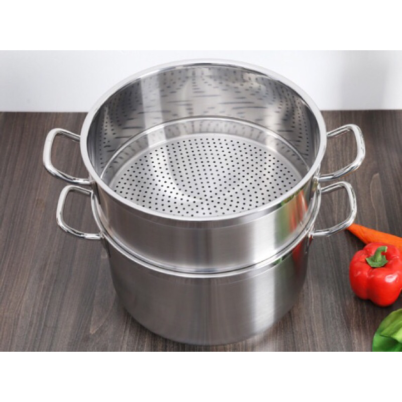 Bộ Nồi Xửng Hấp Inox HT Cook Size 28cm Bộ Nồi 2 Tầng Vung Kính Dày Đẹp Dùng Hấp, Luộc Thực Phẩm