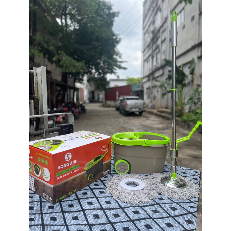 Bộ Chổi Lau Nhà Xoay 360 độ gồm 2 bông chổi bằng sợi