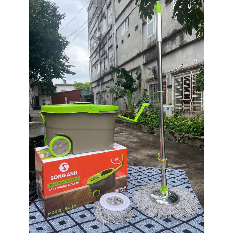 Bộ Chổi Lau Nhà Xoay 360 độ gồm 2 bông chổi bằng sợi