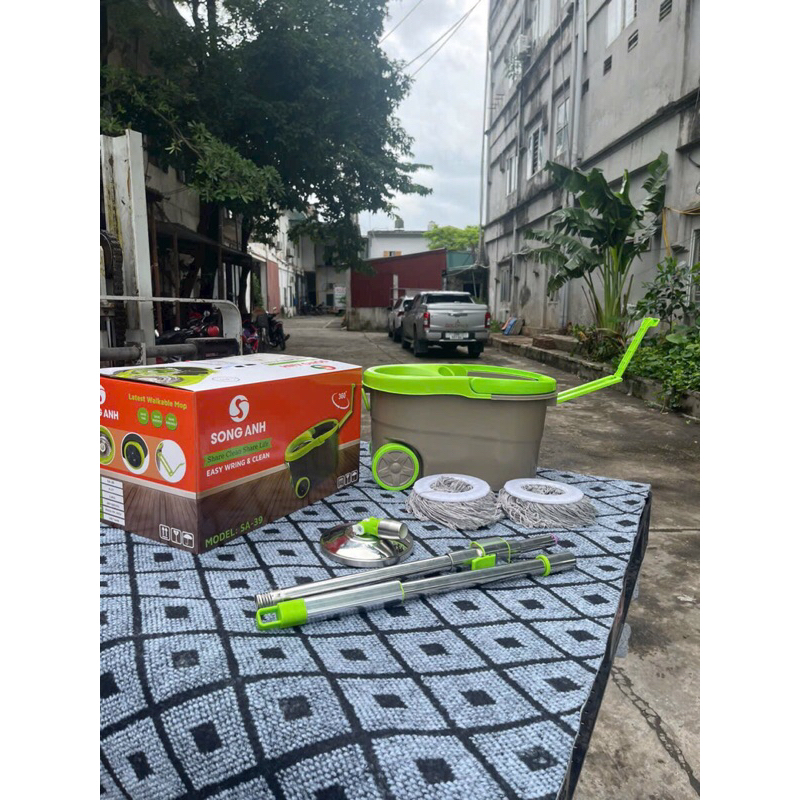 Bộ Chổi Lau Nhà Xoay 360 độ gồm 2 bông chổi bằng sợi
