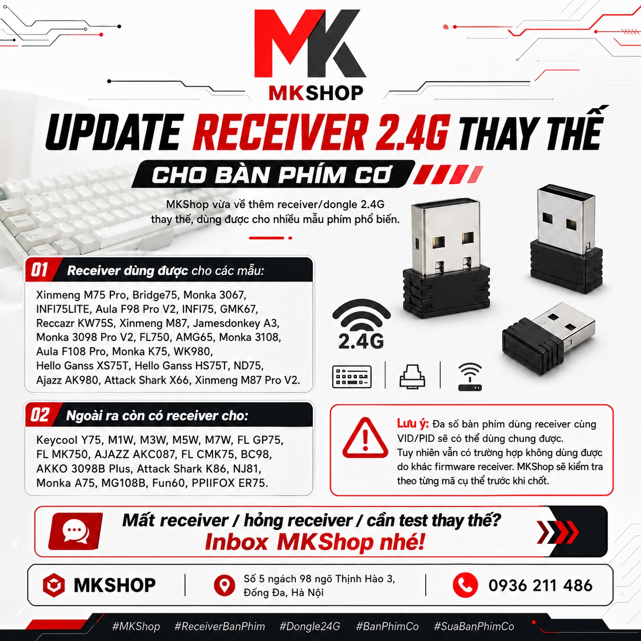 Cập Nhật Receiver 2.4G Thay Thế Cho Nhiều Dòng Bàn Phím Cơ | MKShop