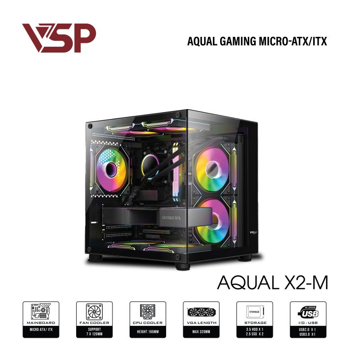 Thùng máy Case Aqual X2-M | Micro-ATX, Đen