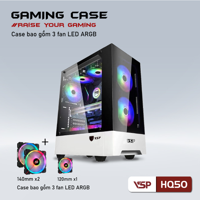 Case VSP HQ50 trắng (3Fan led ARGB)