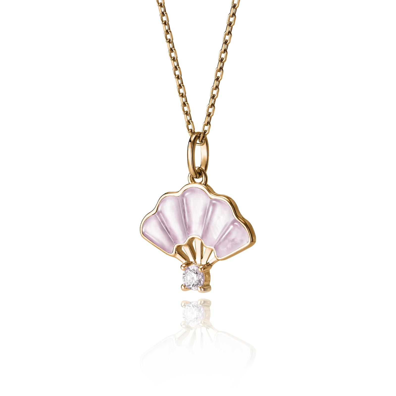 Dây chuyền Quạt Hoa - Mạ vàng với xà cừ hồng