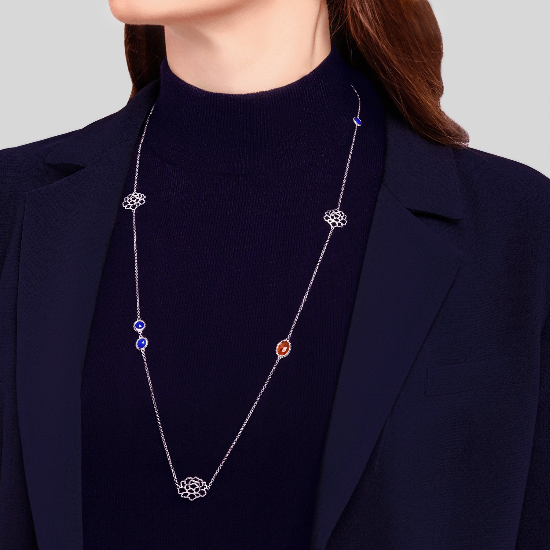 Dây chuyền dài - Mẫu đơn màu bạc 35"