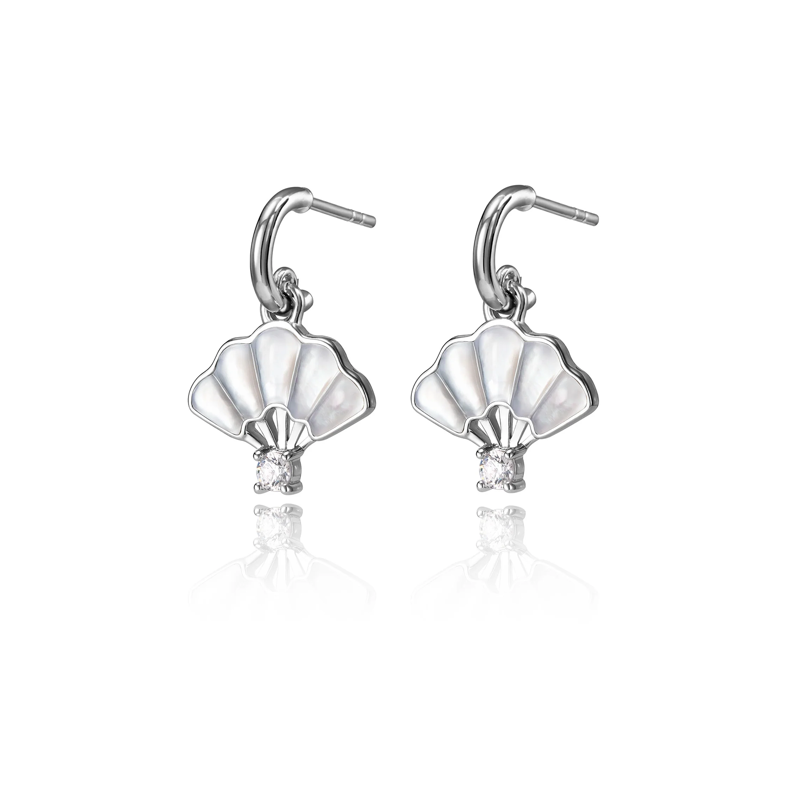 Khuyên tai Quạt Hoa - Mạ bạc với xà cừ trắng