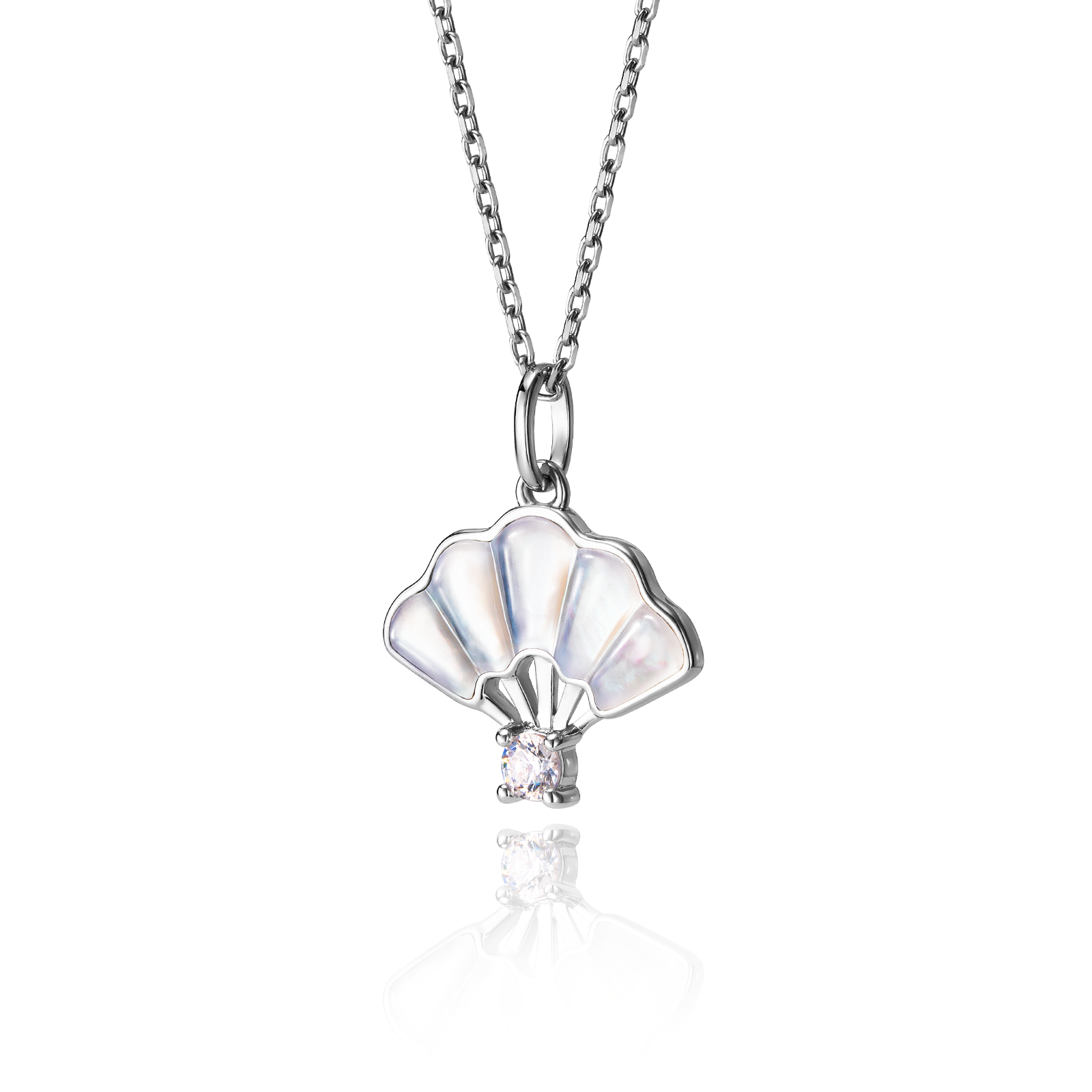 Dây chuyền Quạt Hoa - Mạ bạc với xà cừ trắng