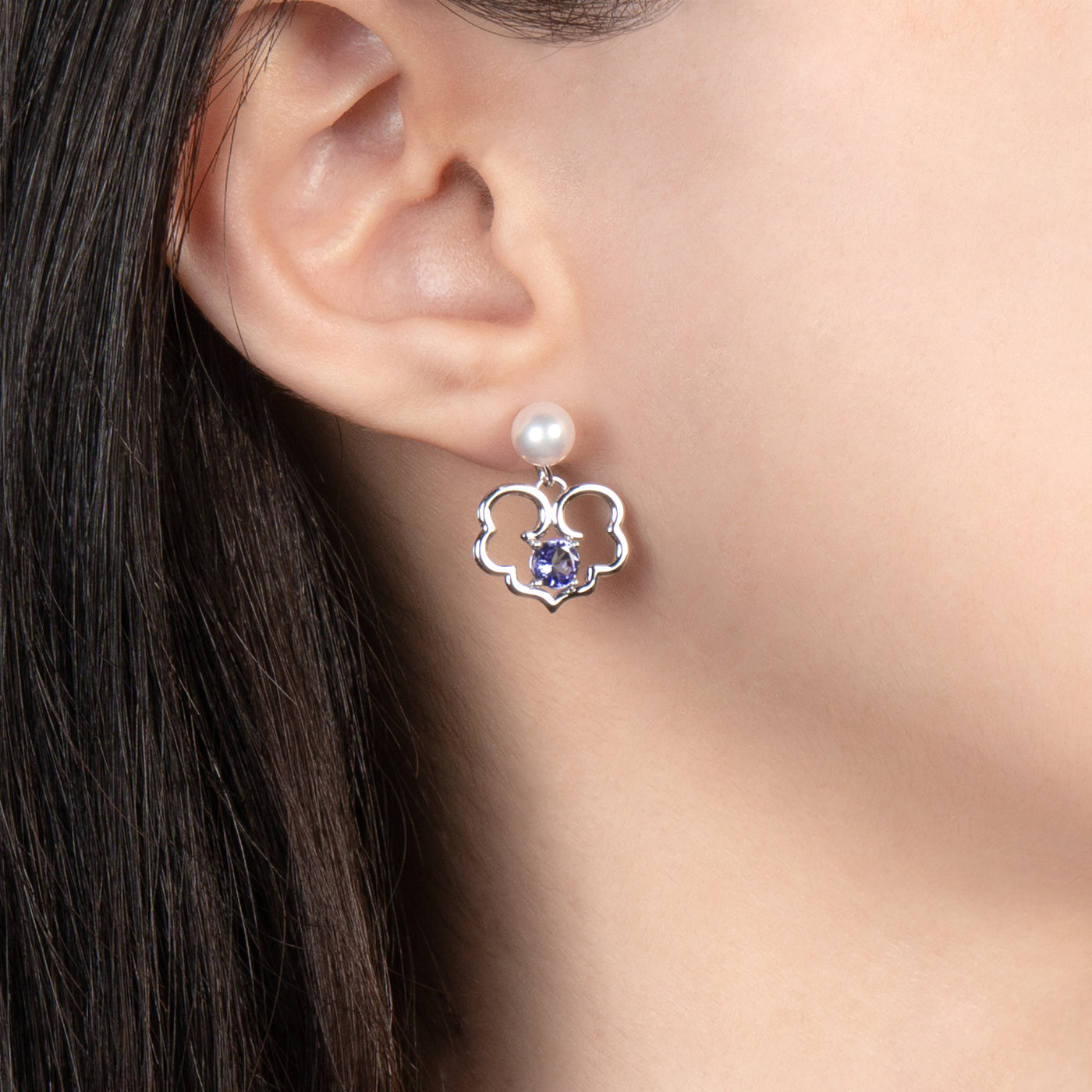 Khuyên tai Phước lành Vĩnh cửu - Vàng trắng 18kt với Đá Tanzanite