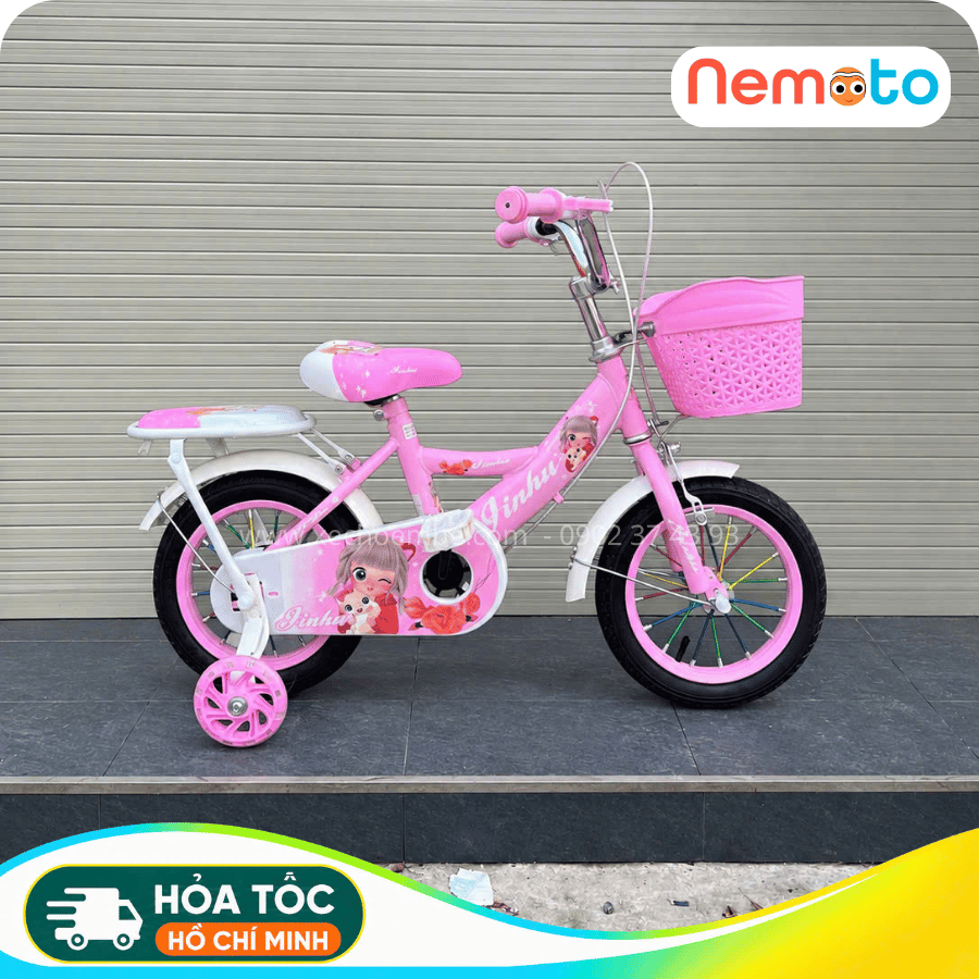Xe Đạp Bé Gái Jin 12, 14, 16 Inch Có Giỏ Và Bánh Phụ