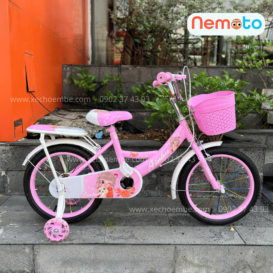 Xe Đạp Bé Gái Jin 12, 14, 16 Inch Có Giỏ Và Bánh Phụ