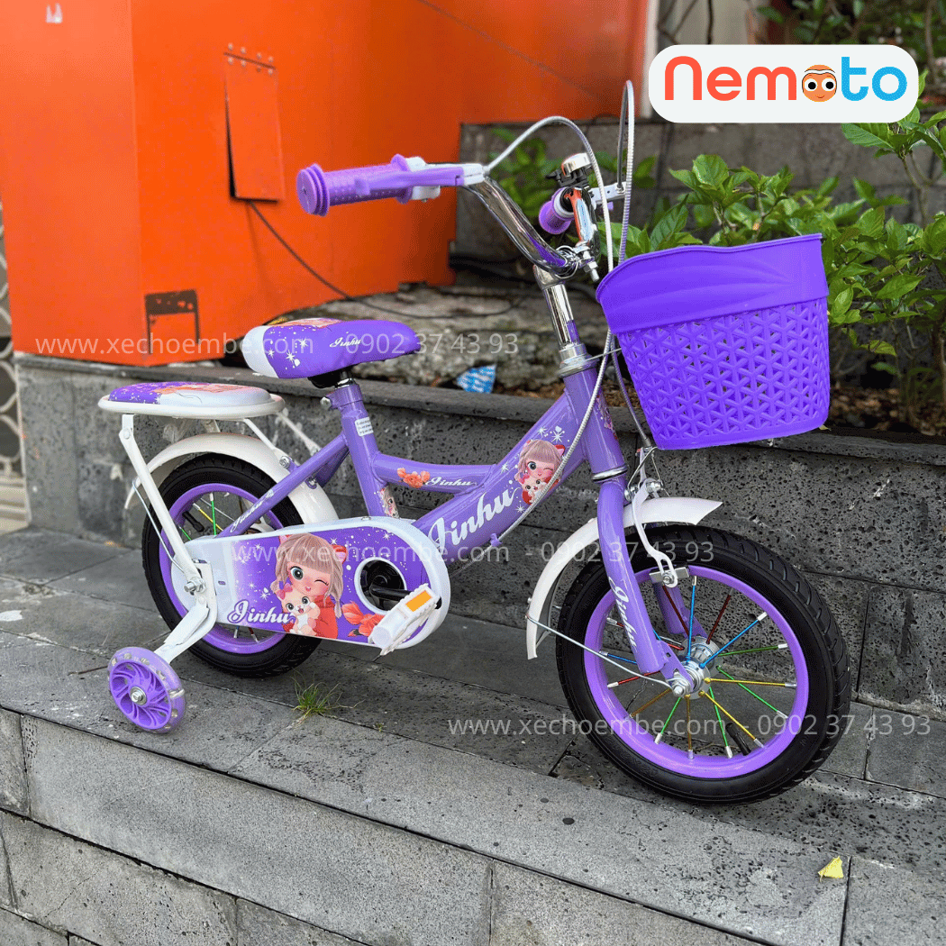 Xe Đạp Bé Gái Jin 12, 14, 16 Inch Có Giỏ Và Bánh Phụ