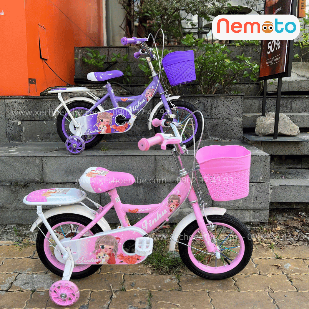 Xe Đạp Bé Gái Jin 12, 14, 16 Inch Có Giỏ Và Bánh Phụ