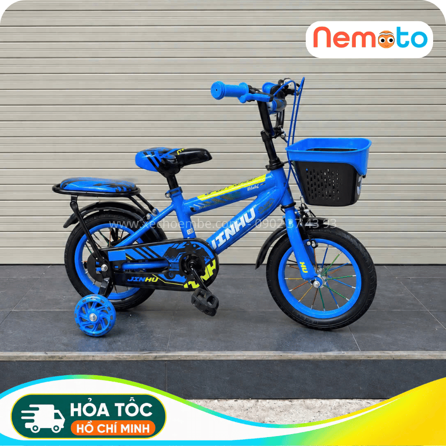 Xe Đạp Bé Trai Jin 12, 16 Inch Có Giỏ Và Bánh Phụ