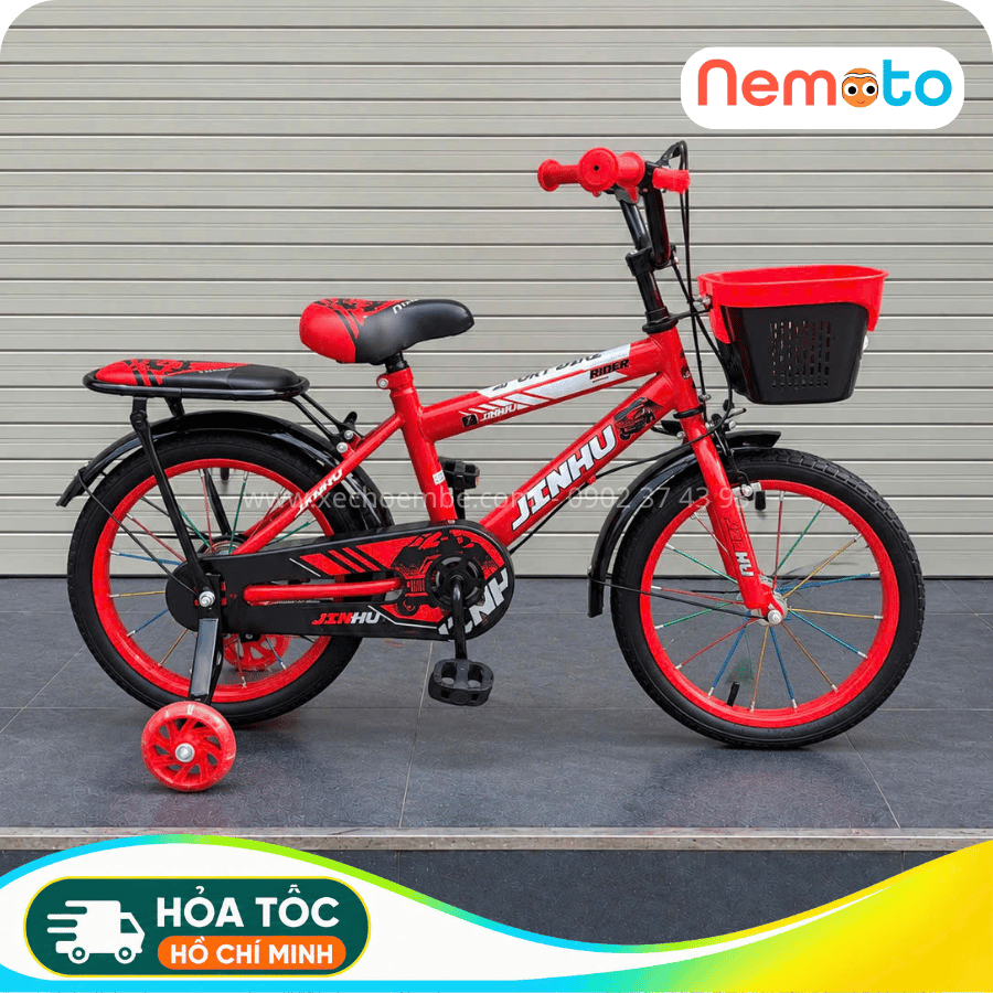 Xe Đạp Bé Trai Jin 12, 16 Inch Có Giỏ Và Bánh Phụ