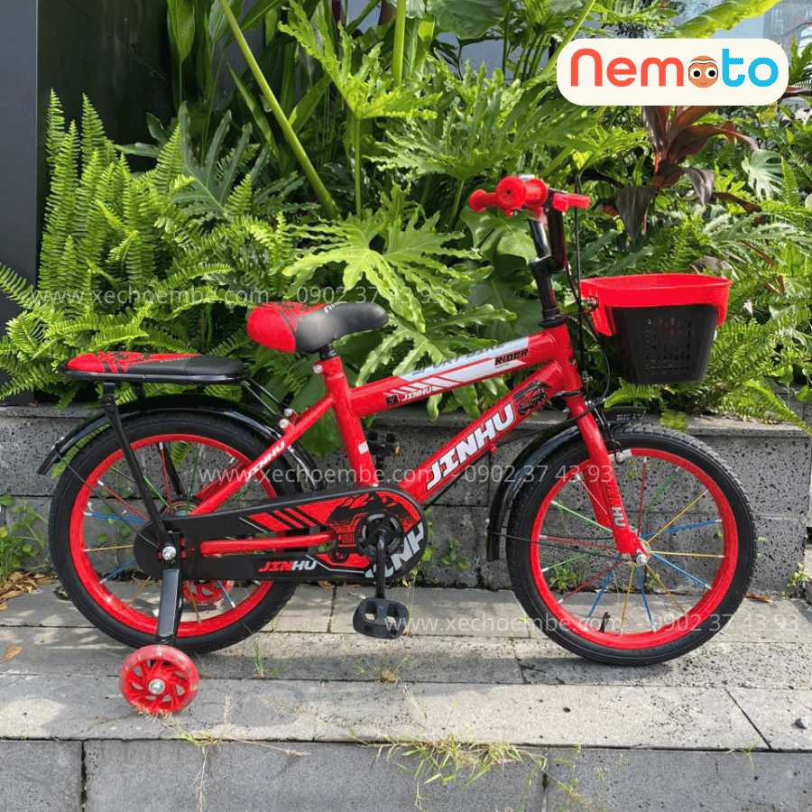 Xe Đạp Bé Trai Jin 12, 16 Inch Có Giỏ Và Bánh Phụ